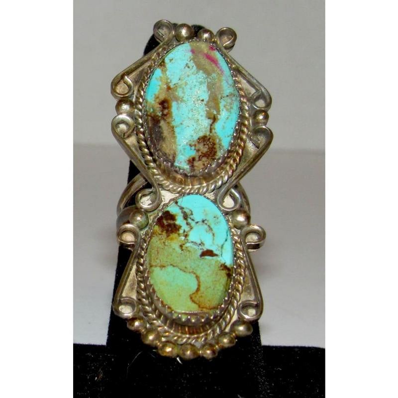 Vintage Navajo Crow Springs Turquoise Statement Ring Size 7 Sterling Silver Signed (1 of 5)
