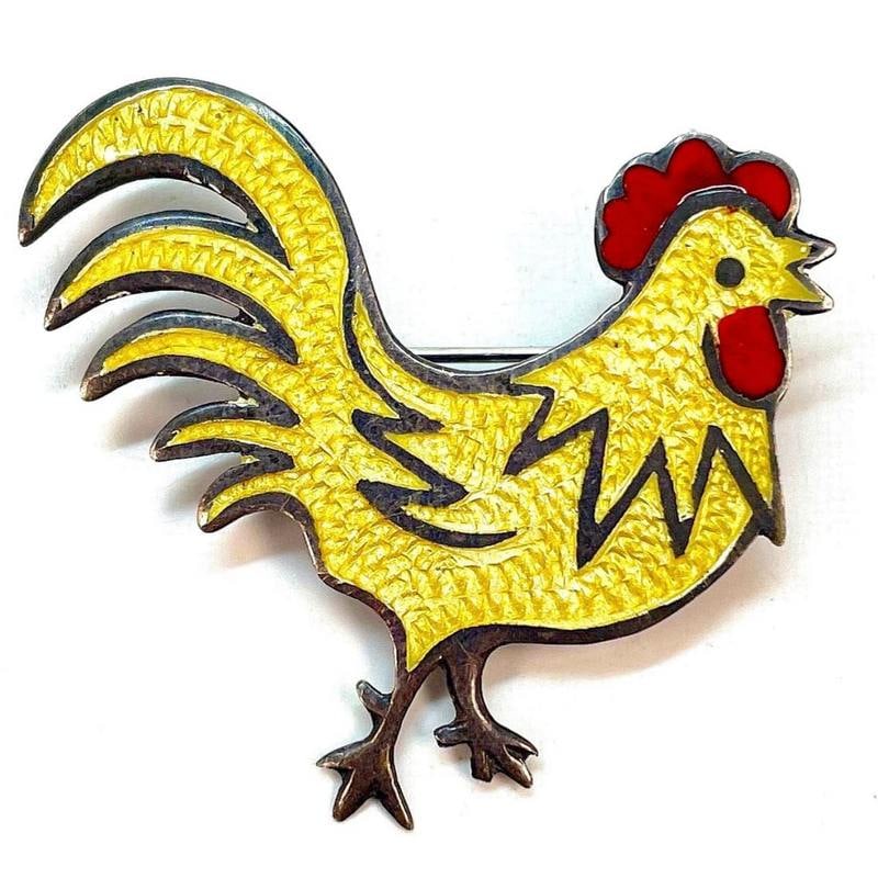 Vintage Mexican Taxco Sterling Silver Enamel Rooster Brooch Jeronimo Fuentes (1 of 3)