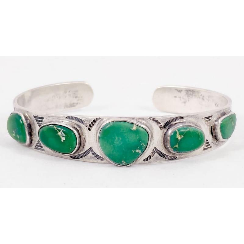 Vintage Navajo Fox Turquoise Cuff Bracelet Sterling Silver Old Pawn Signed (1 of 5)