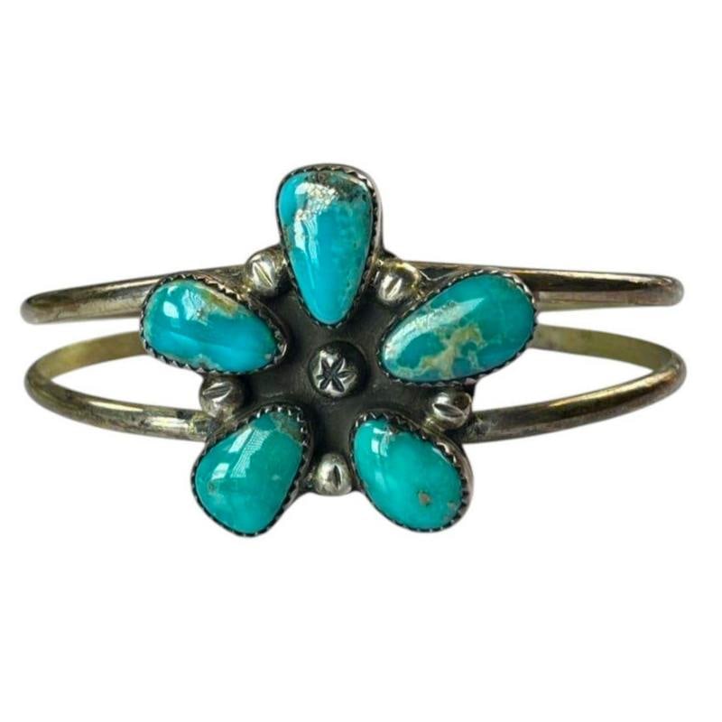 Vintage Navajo Royston Turquoise Cluster Cuff Bracelet Sterling Silver (1 of 4)