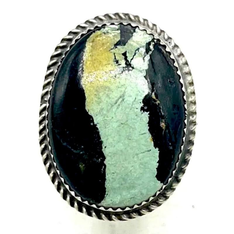 Navajo Black Jack Turquoise Ring Sterling Silver Sz 9 Adjustable D. Nez (1 of 4)