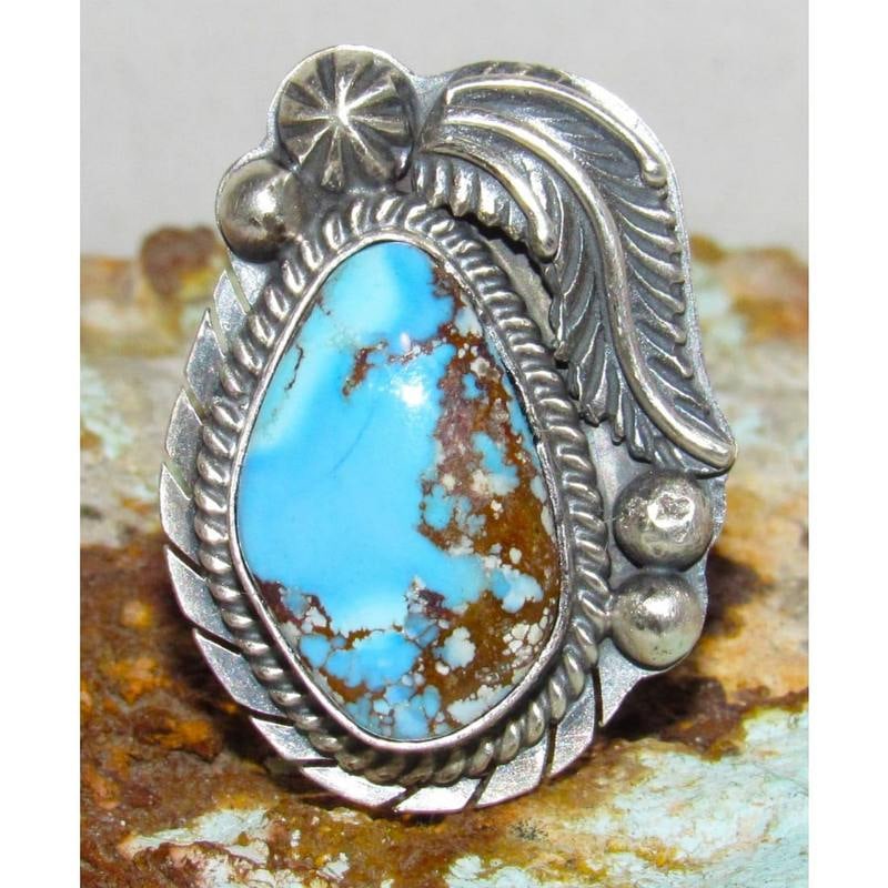 Navajo Golden Hills Turquoise Ring Sz 7 Adjustable Sterling Silver G. Nez (1 of 3)