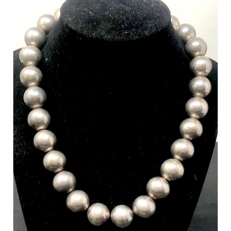 Vintage Mexican Necklace Sterling Silver 16" Beaded Choker Necklace 120G (1 of 5)