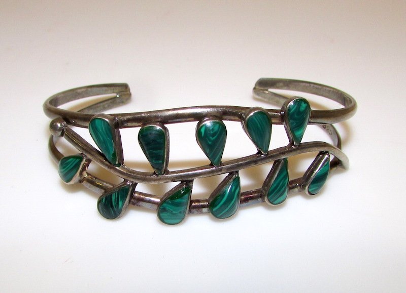 Mexican Taxco Sterling 925 Malachite Bracelet (1 of 1)