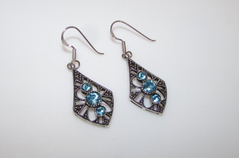 Sterling Silver 925 Marcasite Topaz Earrings (1 of 1)
