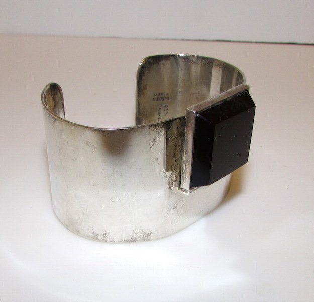 Mexican Sterling Taxco Mod Onyx 925 Big Bracelet (1 of 2)