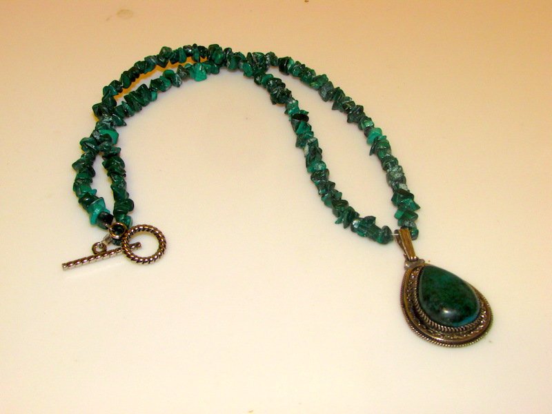 Vintage 925 Silver Malachite Necklace (1 of 2)