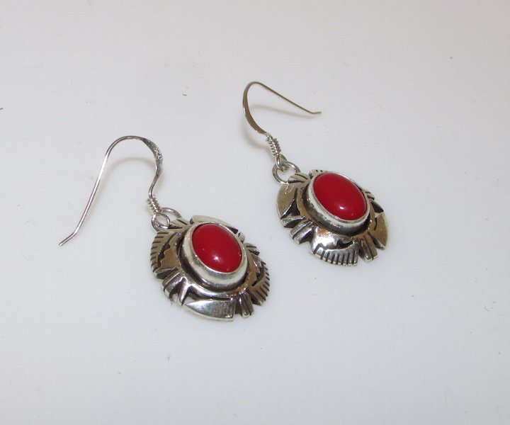 Navajo Sterling Coral Earrings (1 of 1)