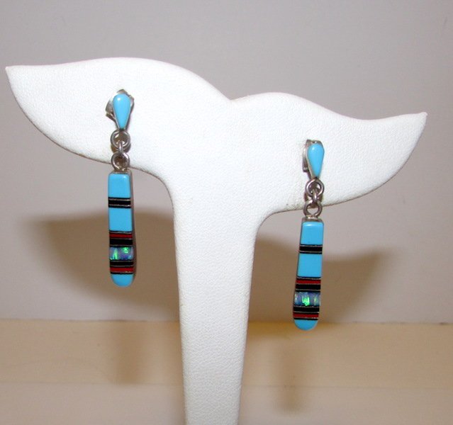 Old Pawn Zuni Sterling Inlay Earrings (1 of 2)