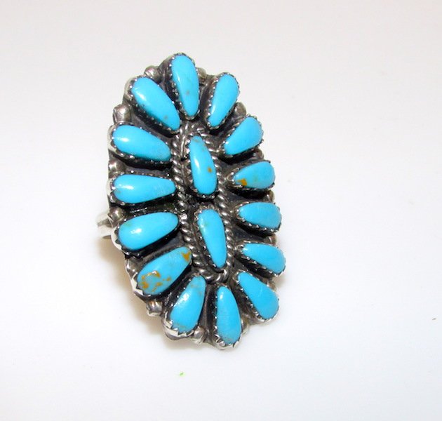 Old Pawn Zuni Sterling Turuoise Cluster Ring (1 of 2)