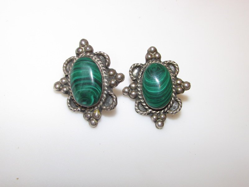 Vintage Sterling Malachite Taxco Earrings (1 of 2)