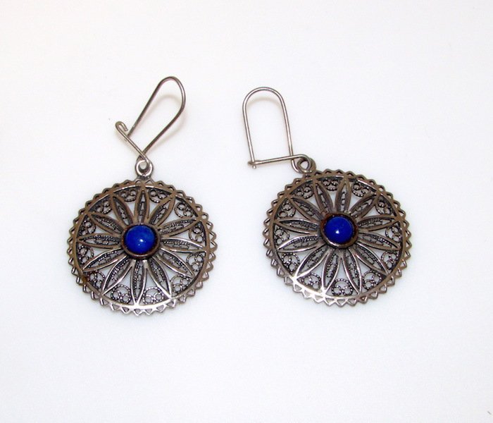 Sterling Silver 925 Lapis Blue Filigree Earrings (1 of 2)