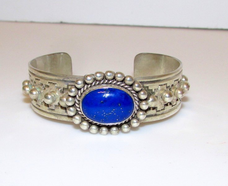 Vintage Navajo Sterling Lapis Cuff Bracelet (1 of 2)