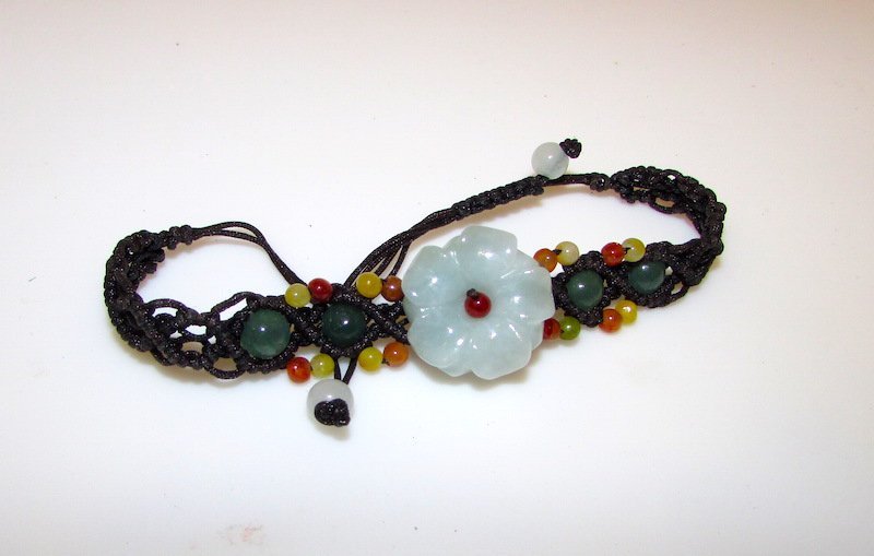 Adjustable Jade Green Carved Flower Bracelet (1 of 1)