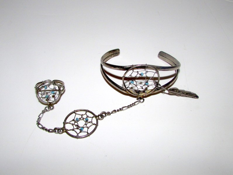 Southwestern Silver Dream Catcher Bracelet Ring (1 of 1)