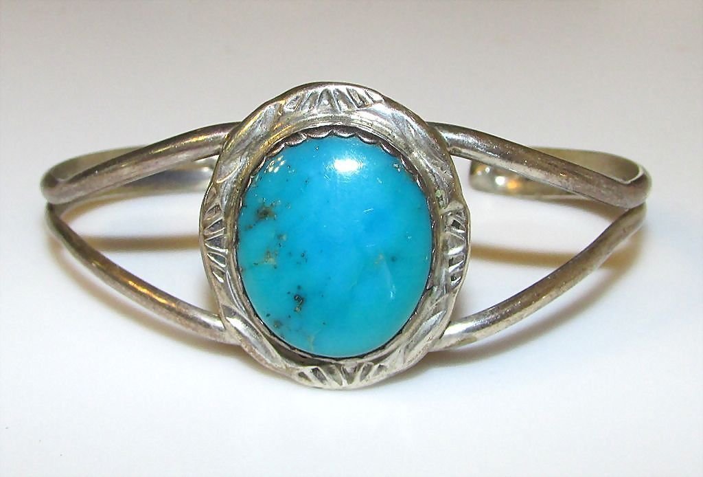Navajo Sterling Silver Bisbee Turquoise Bracelet (1 of 1)