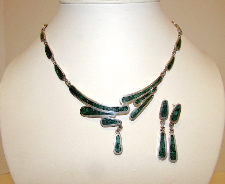 Mexican Sterling 925 Taxco Malachite Necklace Set (1 of 1)