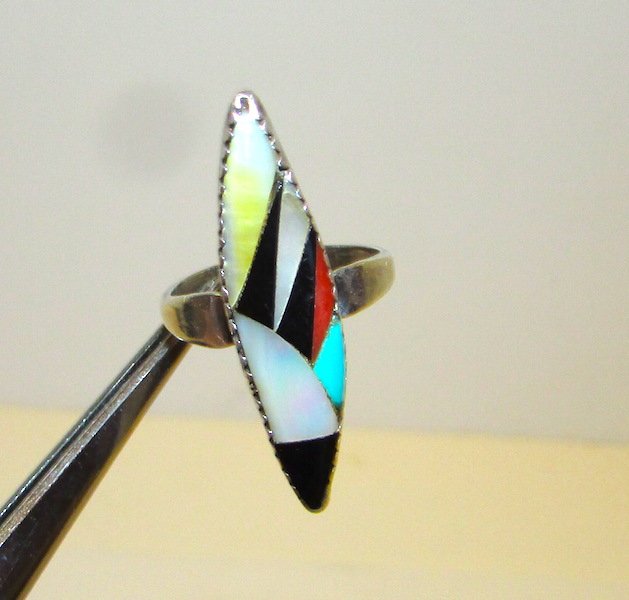 Old Pawn Zuni Sterling Inlay Ring (1 of 1)