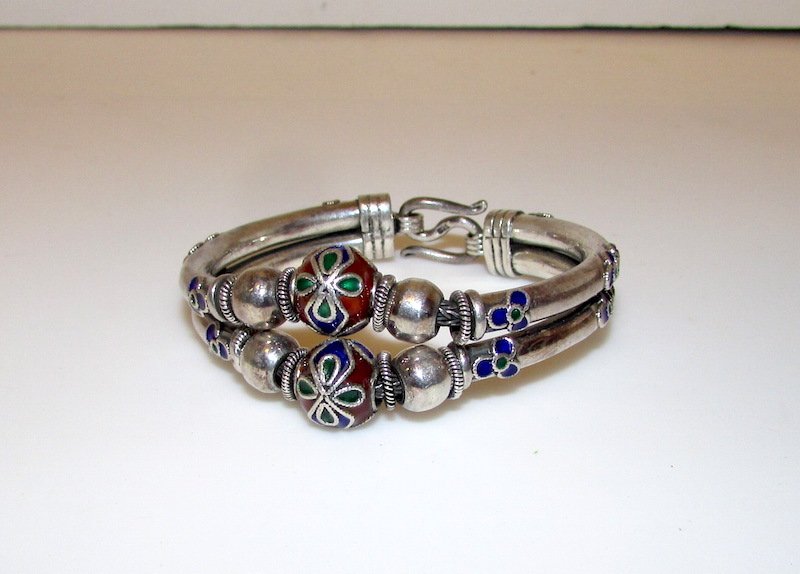 Vintage Sterling Enamel Bangle Bracelet (1 of 1)