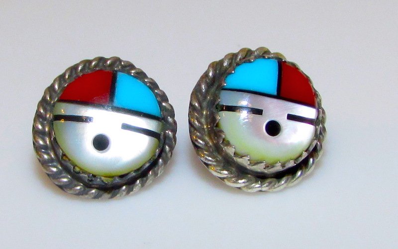 Old Pawn Zuni Sunface Inlay Earrings (1 of 2)