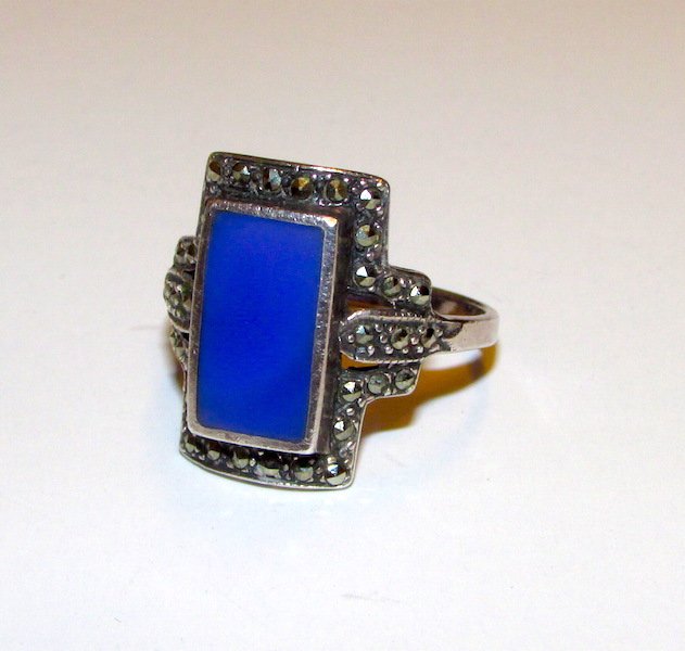 Sterling Lapis Lazuli Marcasites Ring Size 10 (1 of 1)