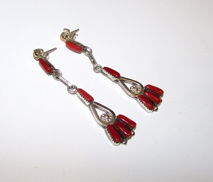 Vintage Native American Zuni Sterling Coral Earrings (1 of 1)