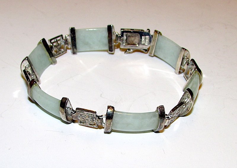 Green Jade Jadeite Sterling  Bracelet (1 of 1)