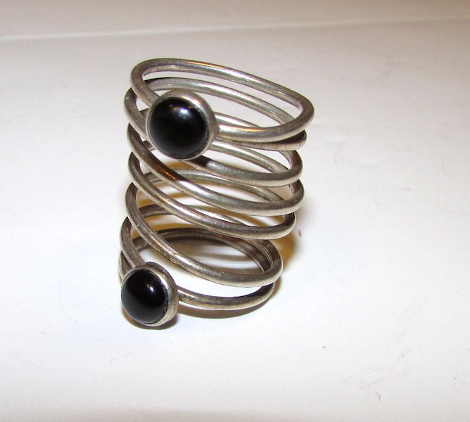 Art Deco Sterling 925 Onyx Spiral Ring Size 7 (1 of 1)