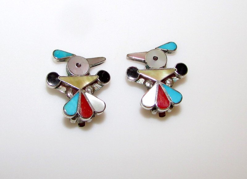 Old Pawn Native American Zuni Thunderbird Earrings (1 of 1)
