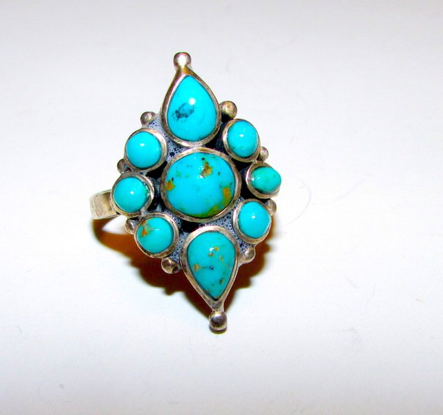 Old Pawn Zuni Sterling Turquoise Ring Size 6 (1 of 2)