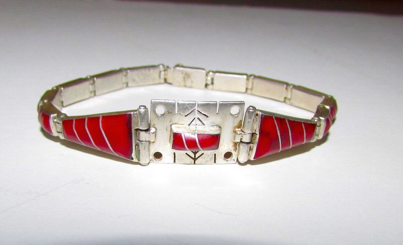 TAXCO Mexican 950 Silver Coral Bracelet (1 of 2)