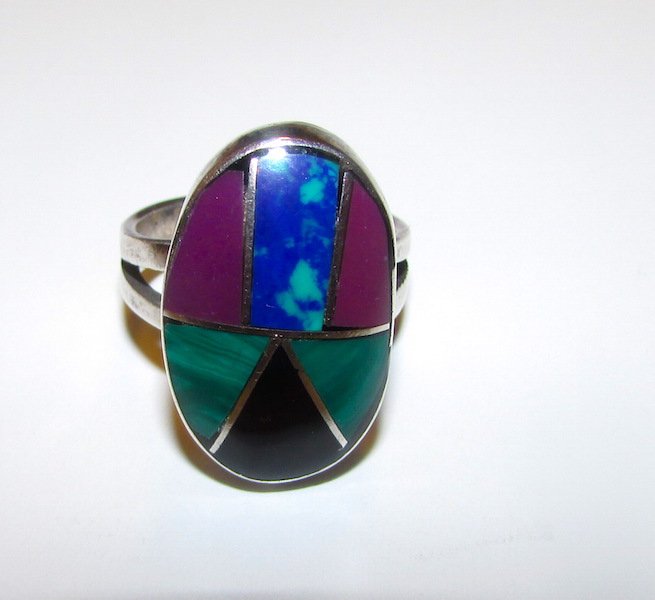 Sterling Inlay Taxco Mexican Sterling Ring Size 8 (1 of 1)