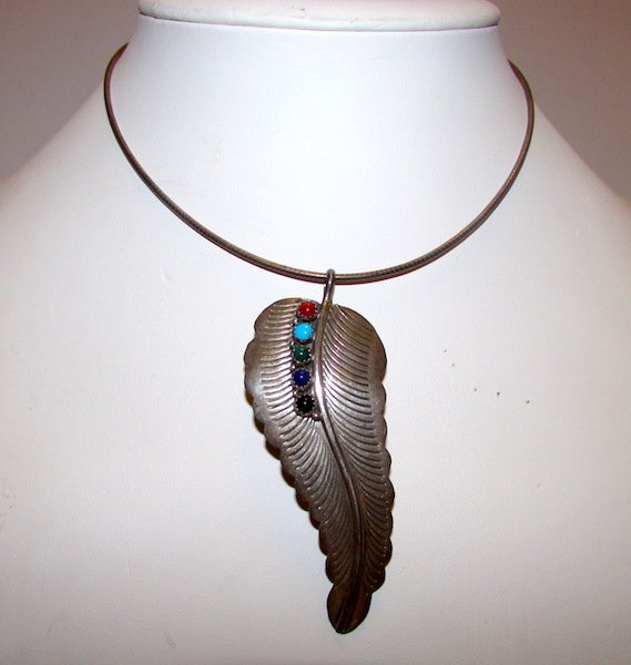 Old Pawn Navajo Sterling Feather Necklace (1 of 1)