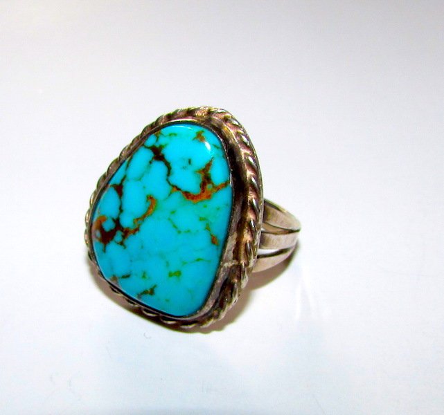 Old Pawn Navajo Sterling Turquoise Ring Size 7 (1 of 2)