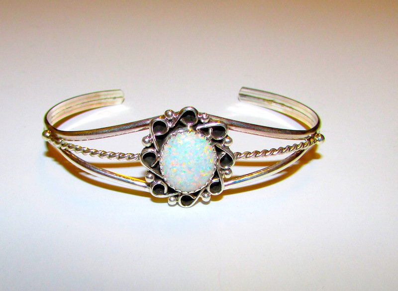 Navajo Sterling Opal Cuff Bracelet (1 of 1)
