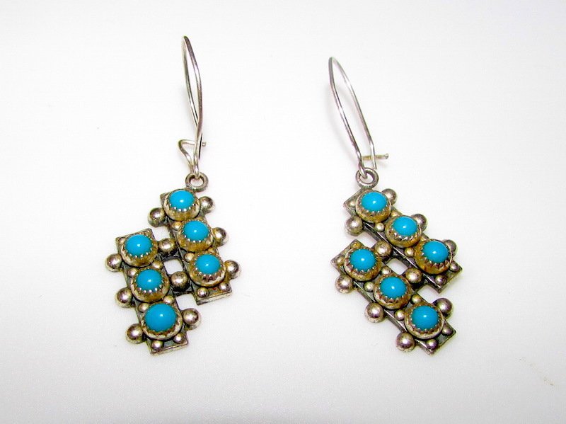 Old Pawn Sterling Turquoise Zuni Earrings (1 of 2)