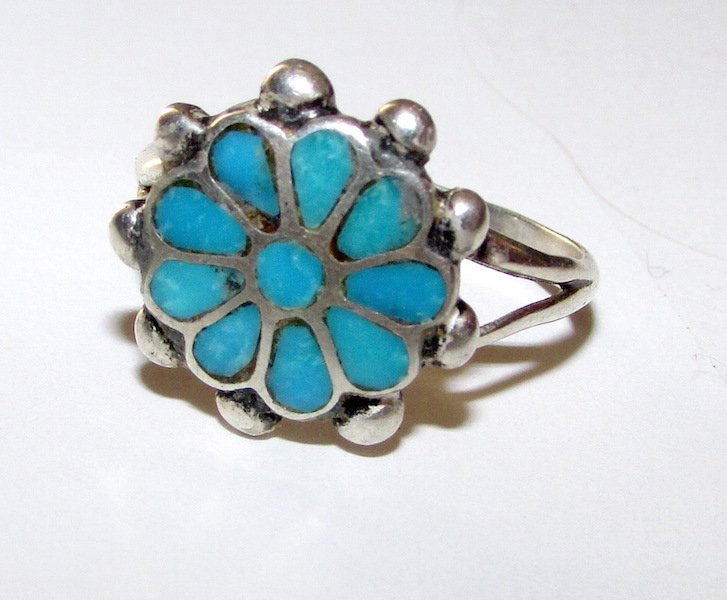 Old Pawn Zuni Sterling Turquoise Ring 6 (1 of 2)