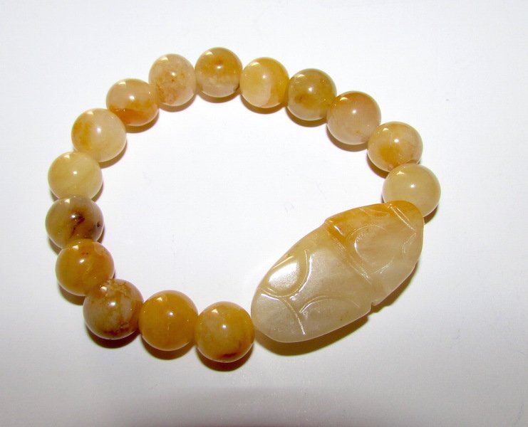 Hand Carved Yellow JADE Bracelet Foo Dog (1 of 1)