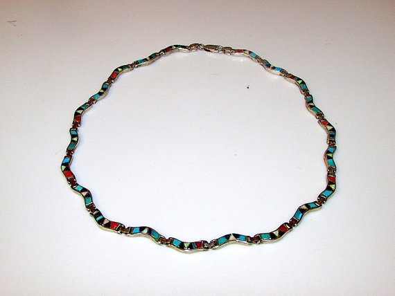 Old Pawn Zuni Sterling Turquoise Opal Inlay Necklace (1 of 2)