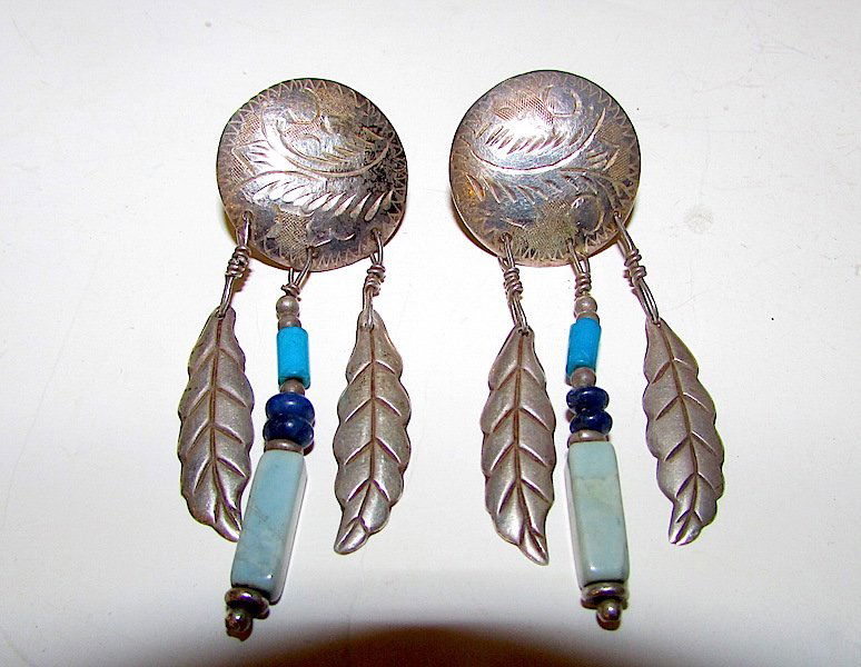Navajo Sterling Turquoise Dream Catcher Earrings (1 of 2)