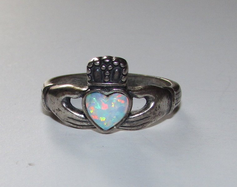 Sterling 925 Opal Irish Claddagh Ring Size 6.5 (1 of 1)
