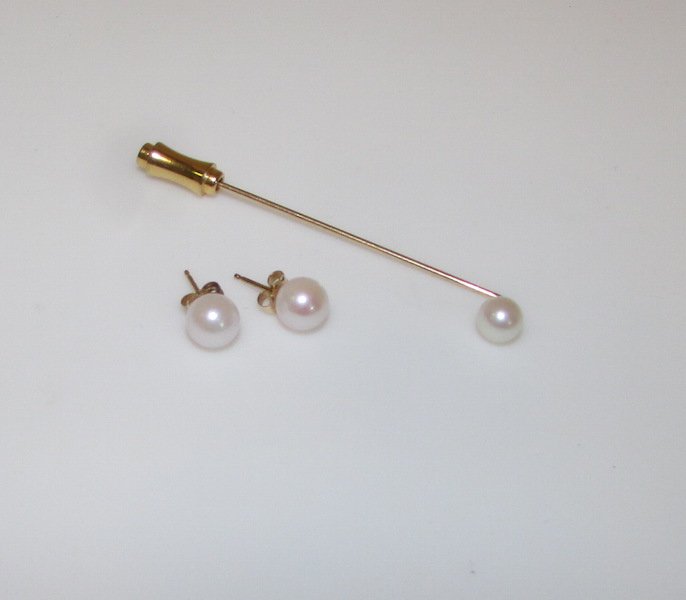 Antique 14k Gold Akoya Pearl Pin Earrings (1 of 1)