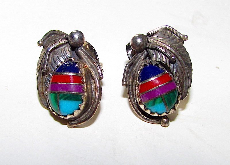 Old Pawn Navajo Squash Blossom Earrings Sterling (1 of 2)