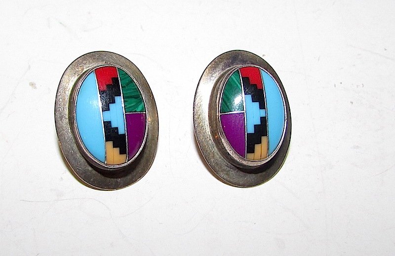 Old Pawn Sterling Turquoise Navajo Earrings (1 of 2)