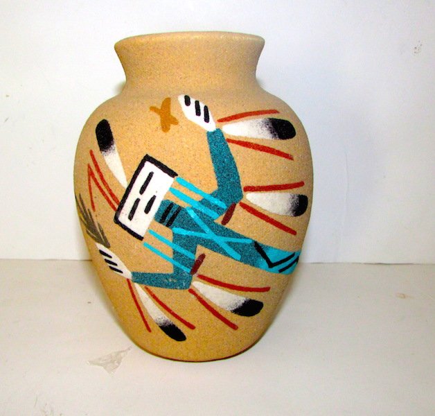 Vintage Navajo Sand Art Decorative Pottery Yei Design (1 of 2)