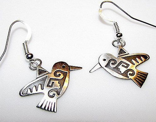 HOPI Native American Humming Bird Small Dangle Earrings (1 of 3)