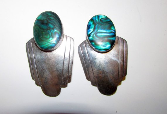 Vintage Sterling Silver Blue Paua Shell MOD Native (1 of 2)