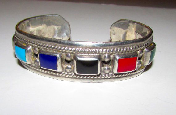 Heavy Sterling Silver 925 Turquoise Coral Lapis (1 of 2)