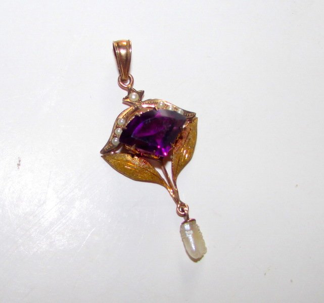 Antique 10K Amethyst Lavalier Pendant (1 of 1)