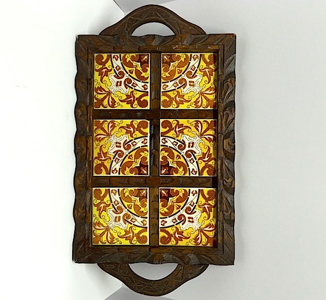 Vintage Mexican Talavera Tile Wooden Carved Tray (1 of 1)